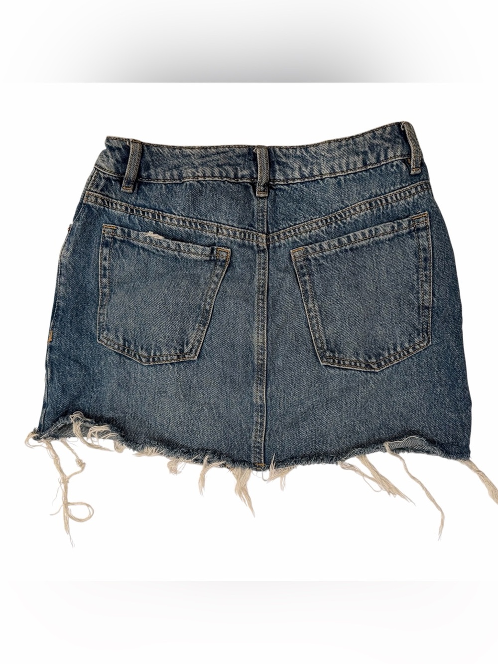 Garage Denim Mini Skirt Blue Frayed Hem Button Pockets High Rise Size XS - Picture 2 of 5
